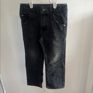 Wrangler Black Straight-Leg Jeans with Distressed Charcoal Finish
